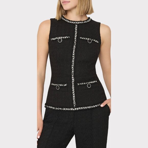 NEW Milly - Size Large Women's Nette Boucle Tweed Top - Black - Picture 2 of 4